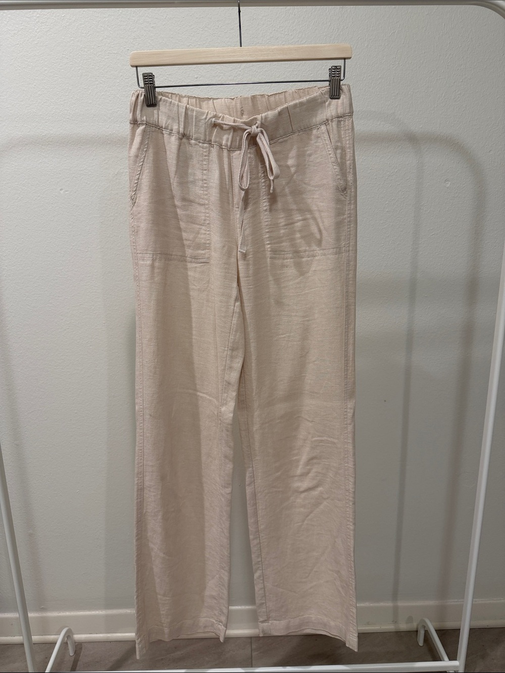Caslon Light Beige Drawstring Linen Blend Pants